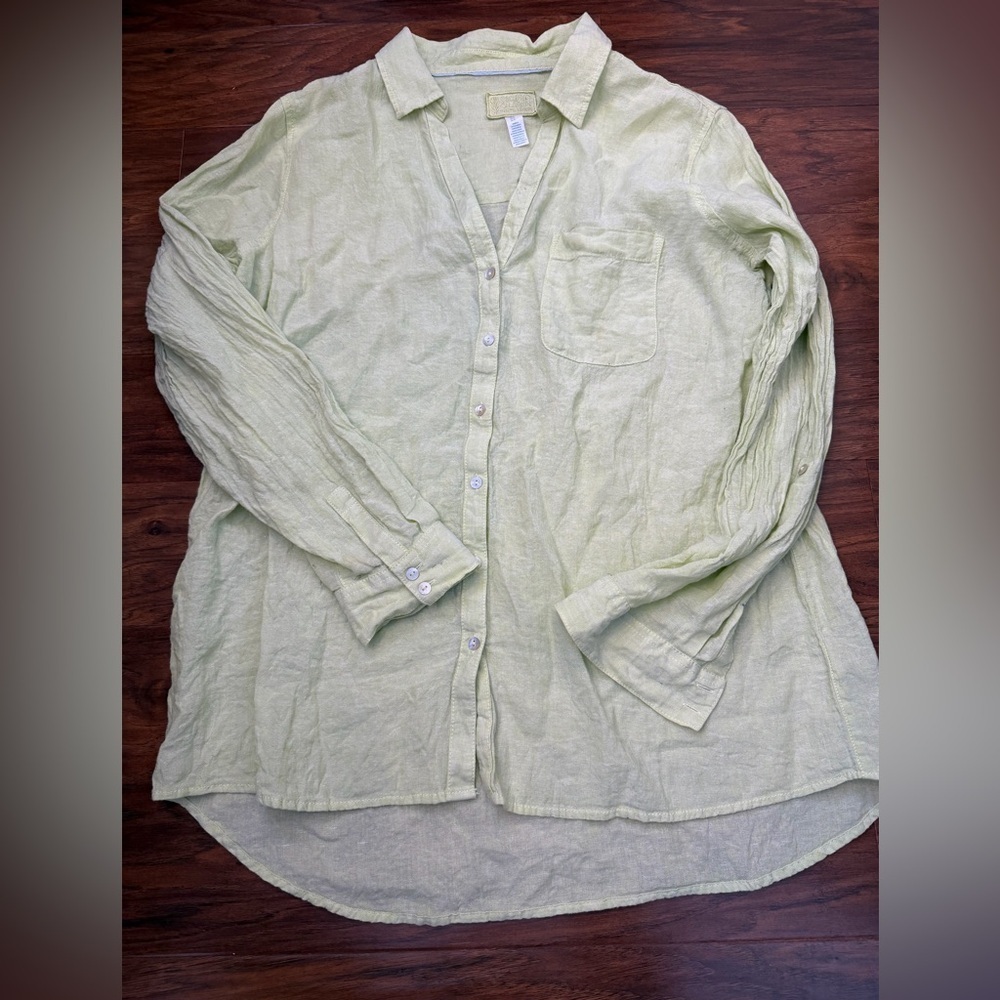 Sigrid Olsen Lime Green Linen Blouse Size XL